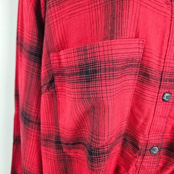 Ava & Viv Womens Red & Black Plaid Button-Down Shirt Size 2X Chest Pockets Cozy - Picture 8 of 10